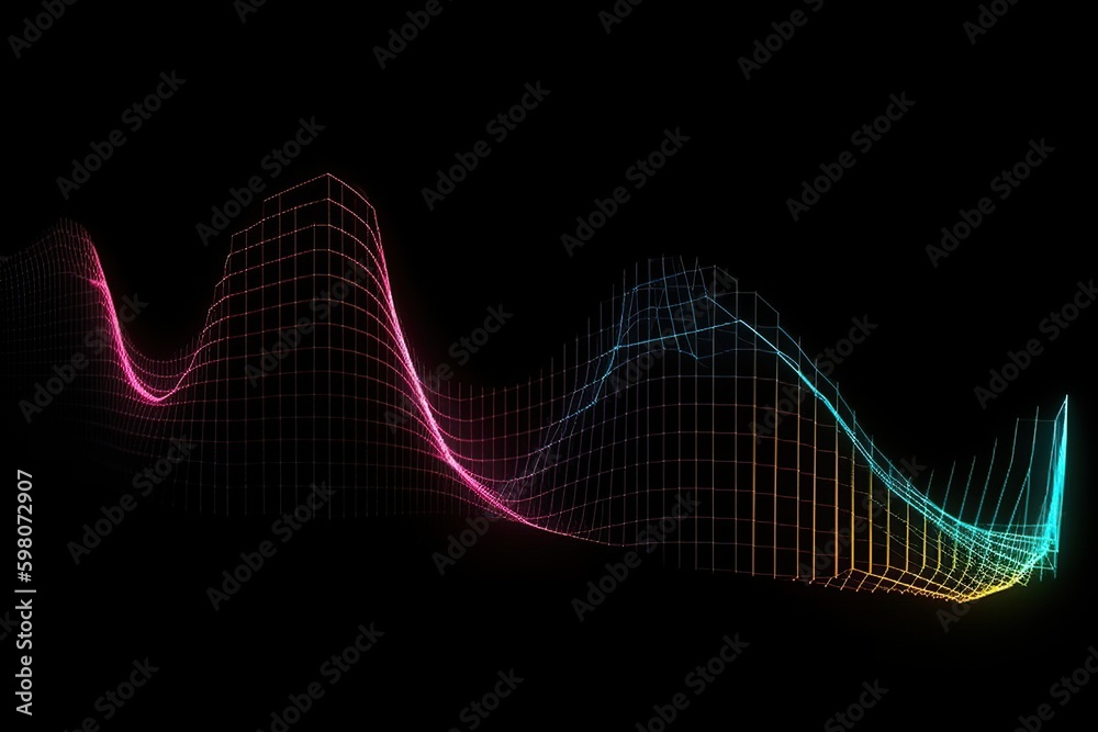 Naklejka premium Graph with neon light curved color on black background (Ai generated)