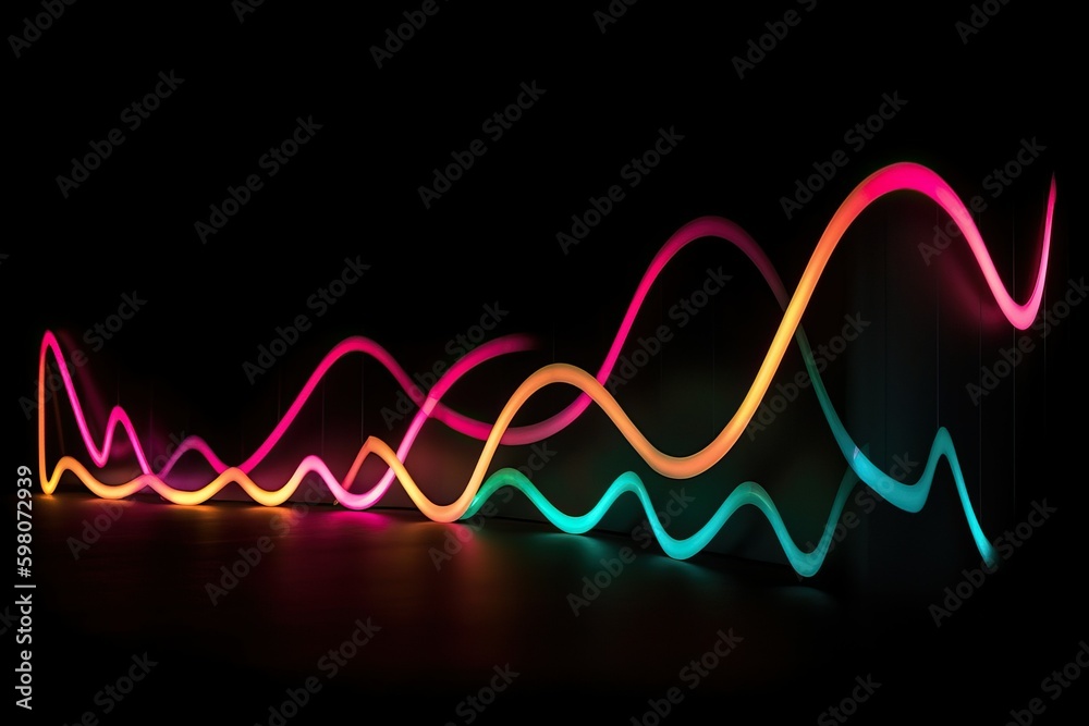 Graph with neon light curved color on black background (Ai generated) Graph with neon light curved color on black background (Ai generated)