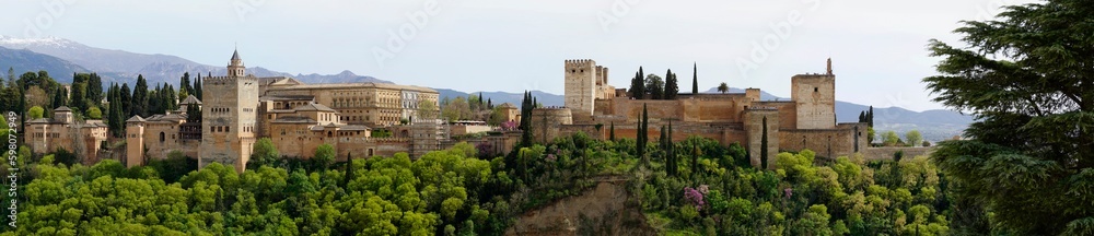 Panoramic view of Alhambra fortress in Granada, Andalusia, Spain