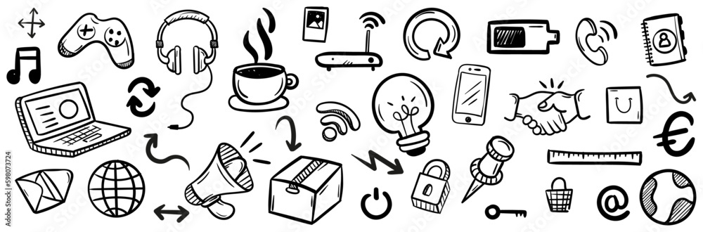 Set of handmade objects, illustrations and symbols - Isolated elements vectors and icons - Shapes and outlines - Decorative doodles Set of handmade objects, illustrations and symbols - Isolated elements vectors and icons - Shapes and outlines - Decorative doodles