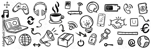 Set of handmade objects, illustrations and symbols - Isolated elements vectors and icons - Shapes and outlines - Decorative doodles