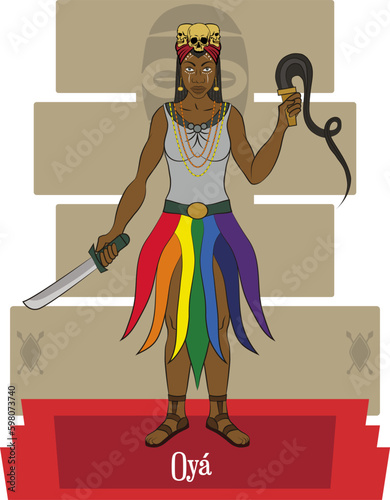 Illustration vector isolated of African Yoruba mythical goddess, Oyá, Wind, rainbow and death goddess. photo