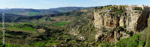 Houses on a cliff and valley in Ronda, Andalusia, Spain - panorama