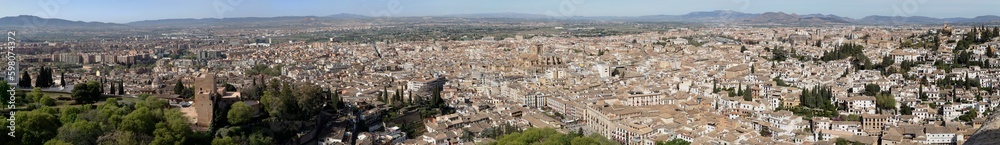 Panoramic view of Granada city in Andalusia, Spain