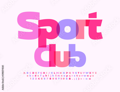 Vector bright sign Sport Club. Artistic style Font. Watercolor Alphabet Letters, Numbers and Symbols set