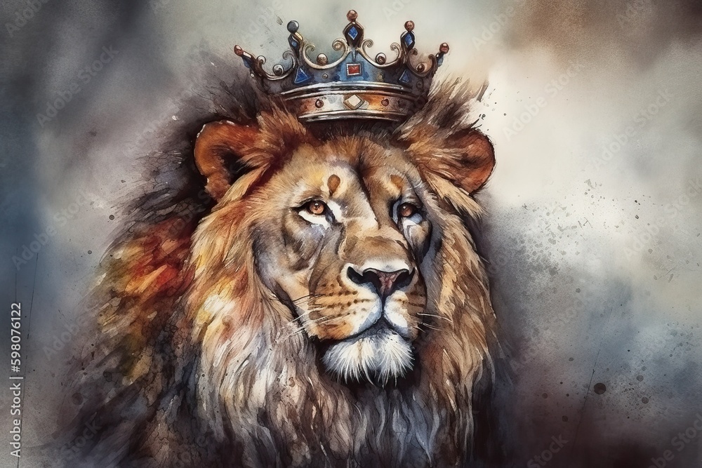 Lion vintage King of animal watercolor painting (Ai generated)