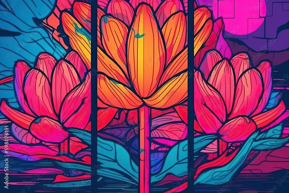 Lotus pop art collage style in neon bold colors (Ai generated) Lotus pop art collage style in neon bold colors (Ai generated)