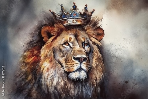 Lion vintage King of animal watercolor painting  Ai generated 