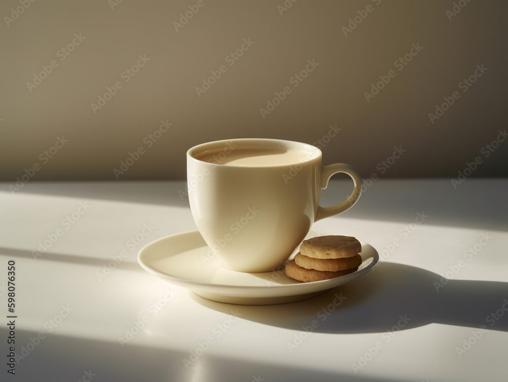 Cup of hot coffee and cookies. AI generated image. Cup of hot coffee and cookies. AI generated image.