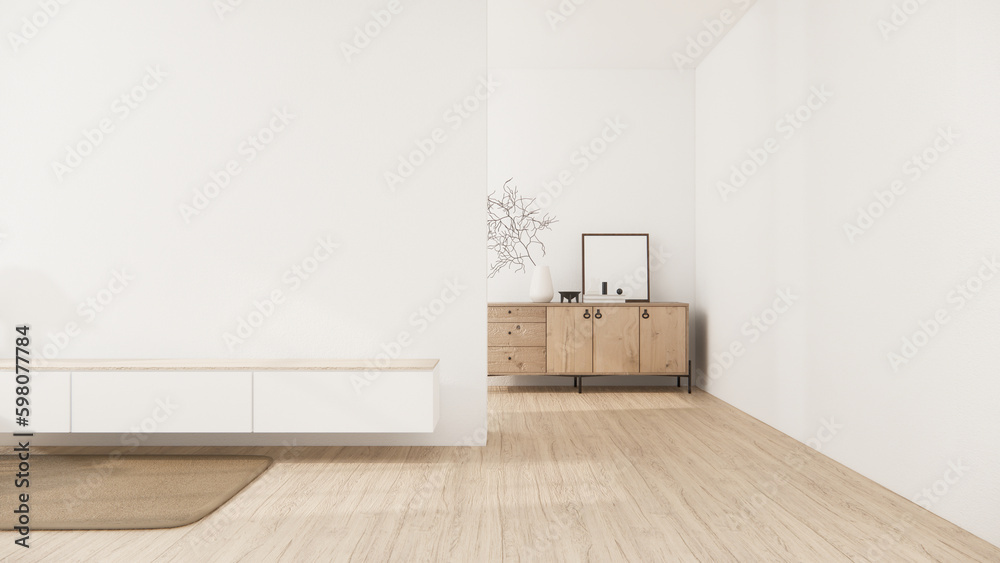 Fototapeta premium Living room, cabinet Tv minimalist design muji style.3D rendering