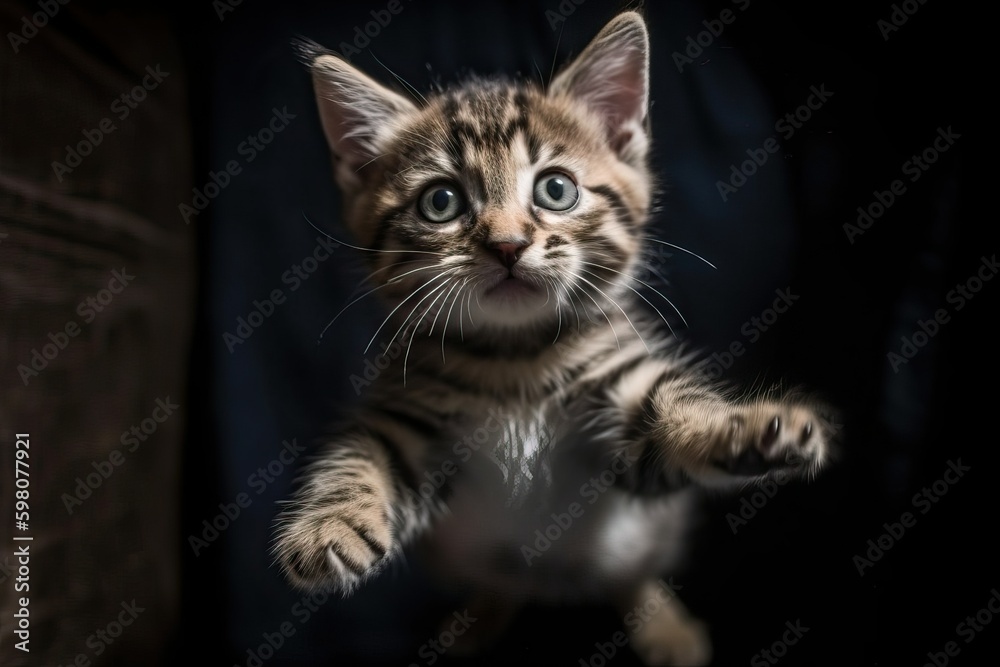 Kitten jumping over floating in the air (Ai generated)