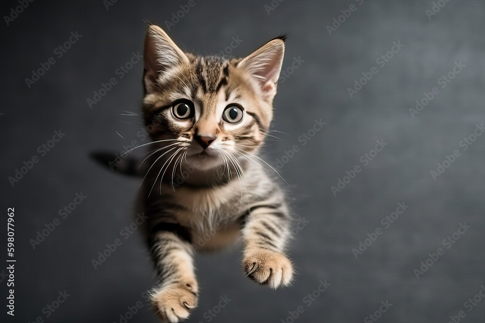 Kitten jumping over floating in the air (Ai generated)