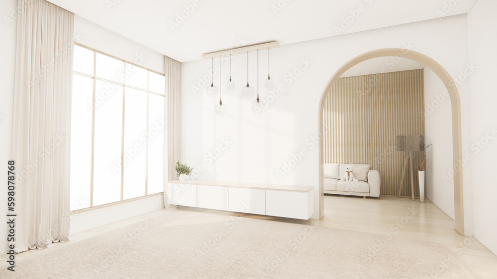 Fototapeta premium Living room, cabinet Tv minimalist design muji style.3D rendering