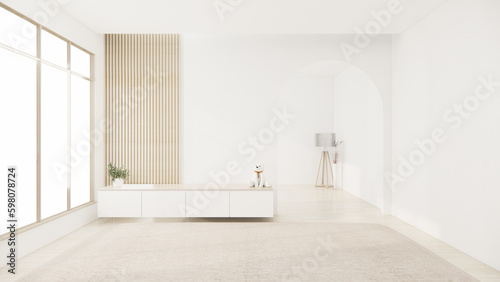 Living room  cabinet Tv minimalist design muji style.3D rendering