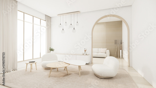 Muji minimalist  Sofa furniture and modern room design minimal.3D rendering