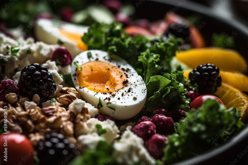 healthy green salade with egg, created with Generative AI technology. 