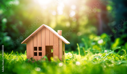Eco House In Green Environment Wooden Home generative ai