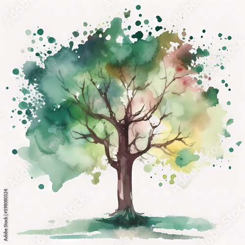 Tree Watercolor. Generative AI