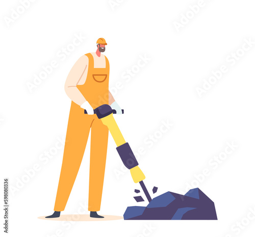 Miner Character Wielding A Jackhammer, Breaking Up Rocks In The Mine Shaft, Creating A Path For Extraction Equipment Generative AI