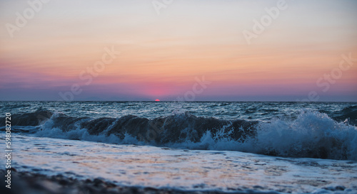 Sunset over Mediterranean Sea seen from a beach at Rhodes island © michal812