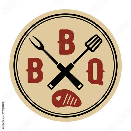 BBQ emblem for cafe. Grilled food lettering. Barbeque, picnic with grill labe