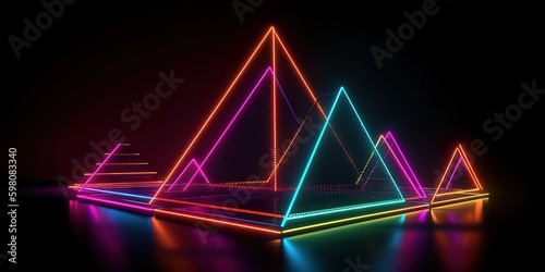 Neon Triangles Geometric Glow Wallpaper, Generative AI