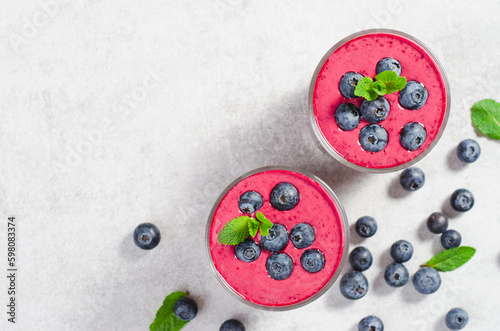 Blueberry Smoothie, Tasty Refreshing Drink, Healthy Food, Vegan or Vegetarian Diet Food Concept