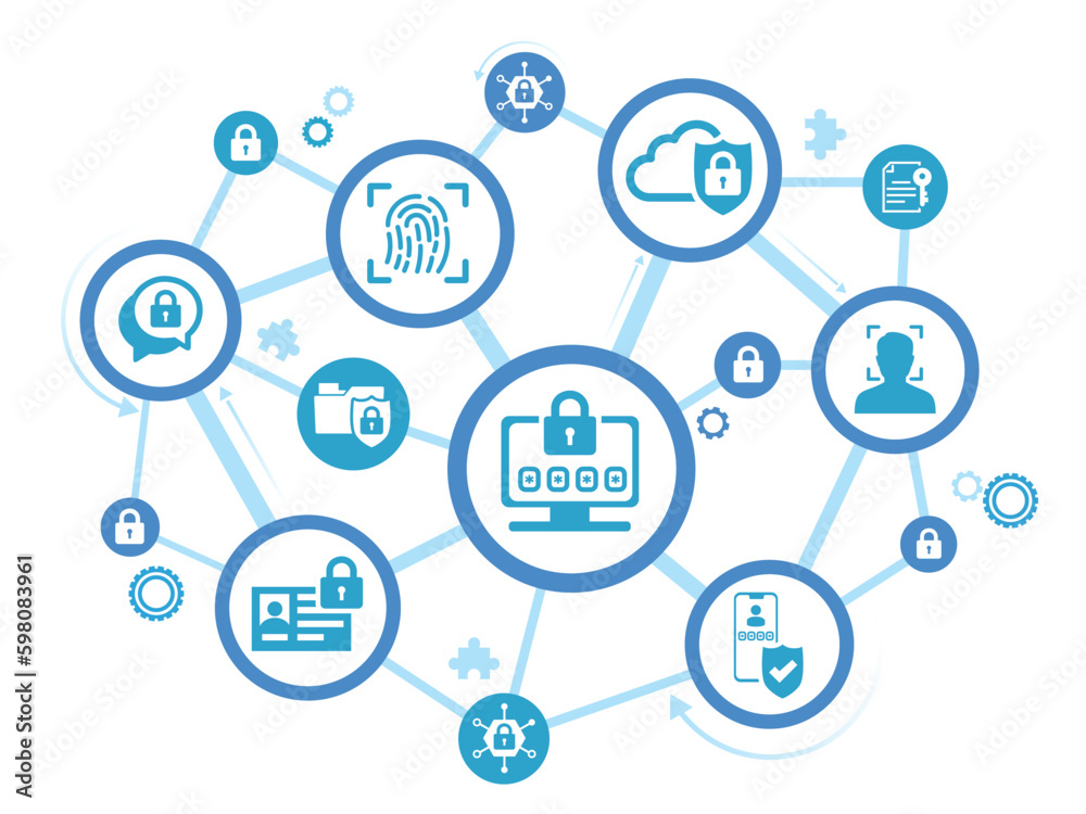 Cyber security vector illustration. Concept with icons related to international data protection, guarding privacy information, password safety and encryption Cyber security vector illustration. Concept with icons related to international data protection, guarding privacy information, password safety and encryption