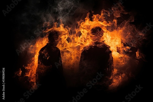 Men in Flames: A Dark Balefire Burning at Fahrenheit 451 Style: Generative AI