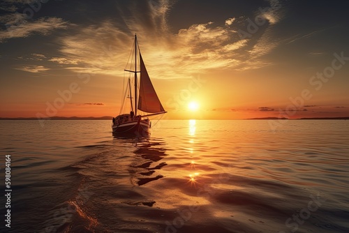 Sea of Wonder: A Soothing Sunset Over the Yacht-Filled Ocean: Generative AI