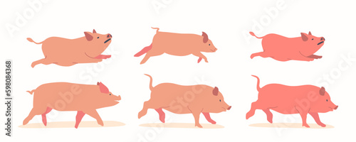 Pigs Are Omnivorous Farm Mammals with Stout Bodies, Short Legs, Snouts, And Curly Tails. Fast And Playful Piglets Racing Generative AI