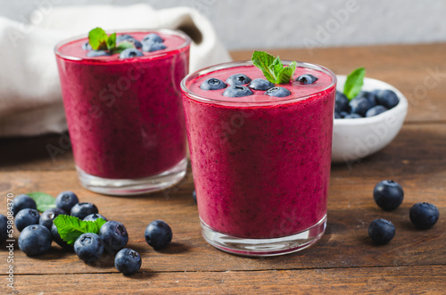 Blueberry Smoothie, Tasty Refreshing Drink, Healthy Food, Vegan or Vegetarian Diet Food Concept