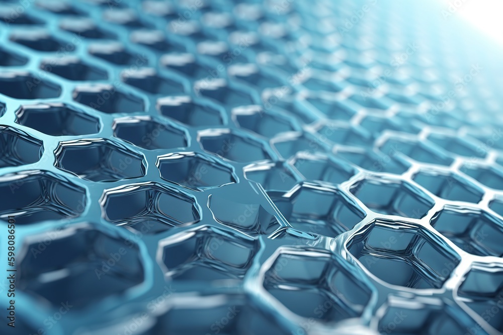 Naklejka premium Network connection concept blue honeycomb shiny background. Futuristic Abstract Geometric Background Design Made with Generative AI