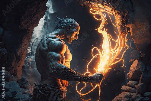 Fotografia, Obraz Prometheus bringing the fire to humankind majestic