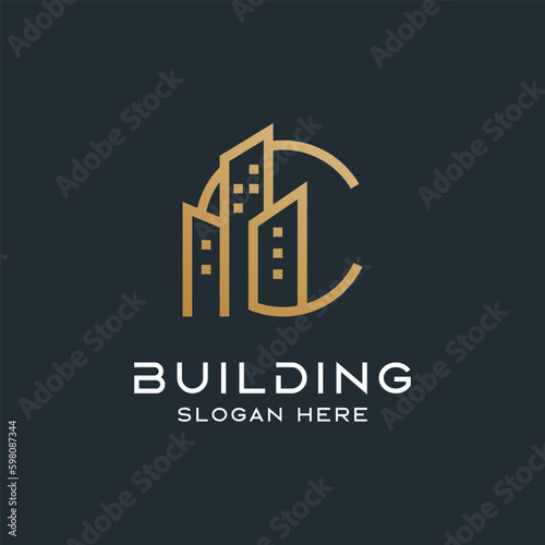 C letter and building logo. luxury logo. logo architect. line logo. suitable for your company.