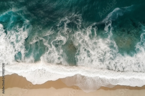 Sea surface aerial view,Bird eye view photo of waves and water surface texture, Turquoise sea sand background, Beautiful nature Amazing view sea background. Generative AI Generative AI
