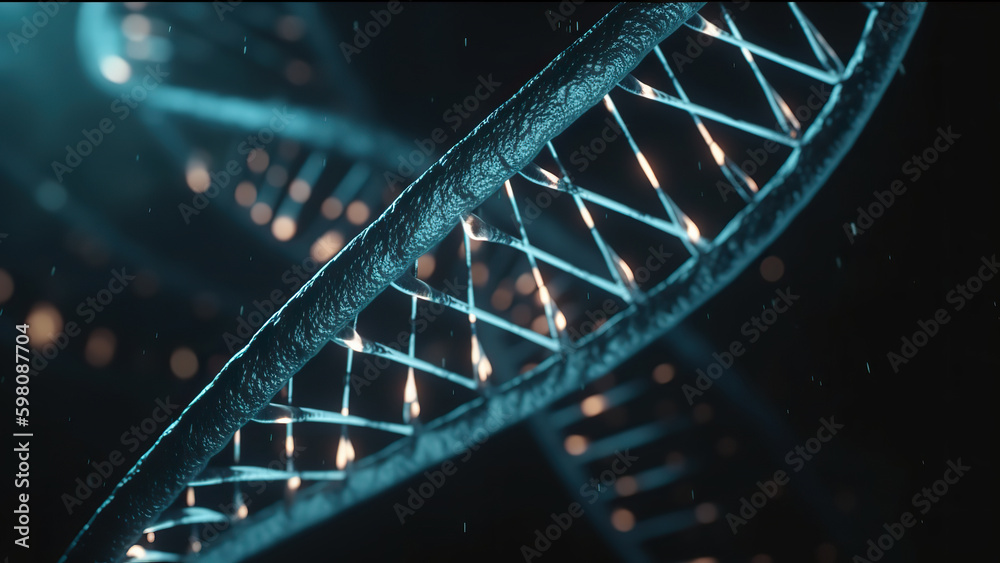 A close up of a dna strand with the light shining on it