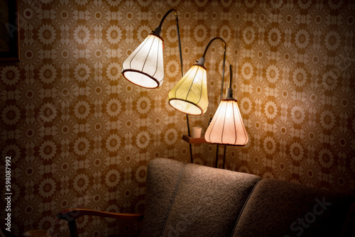 Fotografie wooden television and retro interior from th 60s