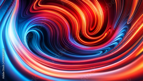 Abstract red, orange and blue neon waved background