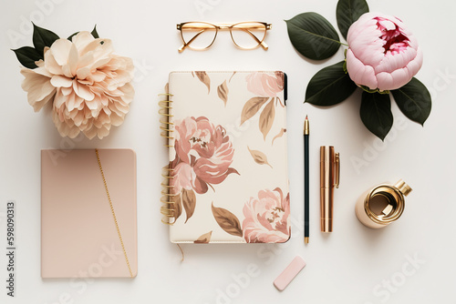 Workspace with diary notebo...