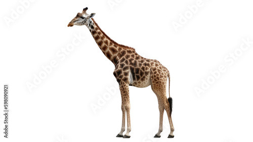 Giraffe walking isolated on transparent background created with generative AI technology