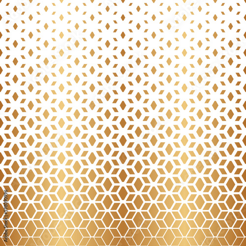 Fades pattern. Gold abstract degraded shape isolated on white background. Fading golden geometric halftone border. Gradient fadew contemporary texture. Modern faded design prints. Vector illustration