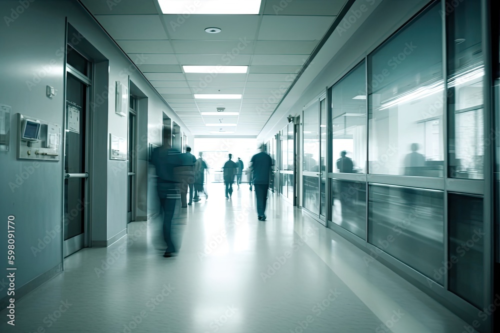 Blurry Hospital Corridor Background With Doctors Generative AI