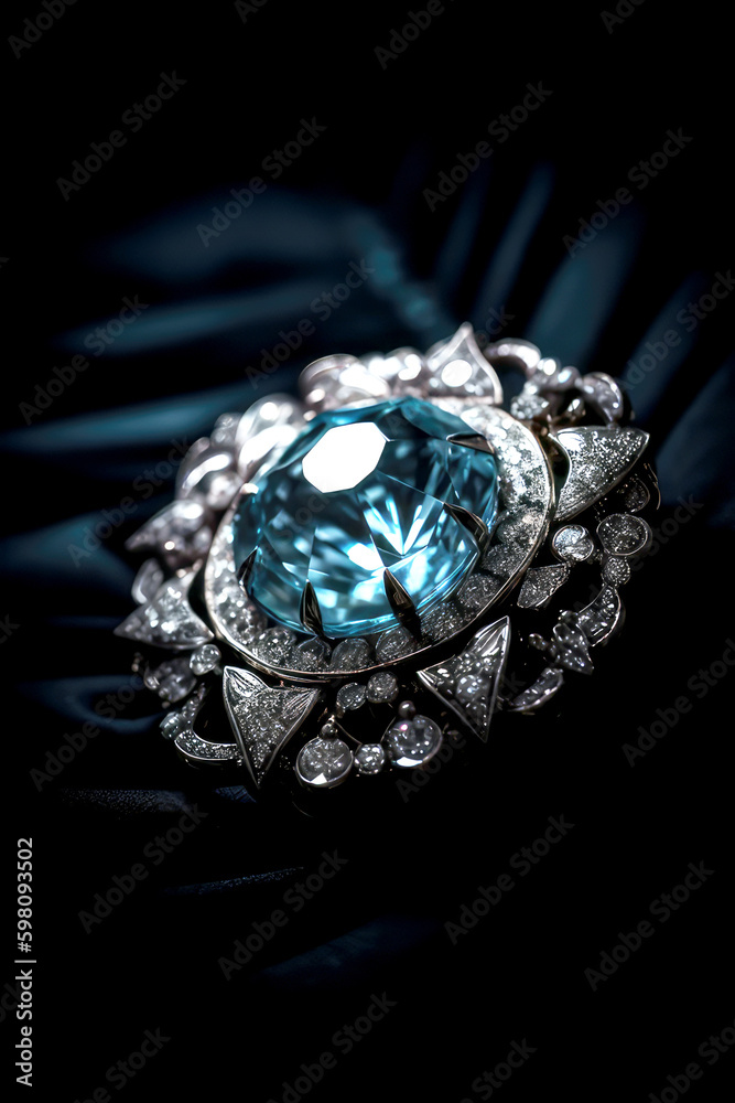 A photograph of a diamond brooch on a black background, ai A photograph of a diamond brooch on a black background, ai