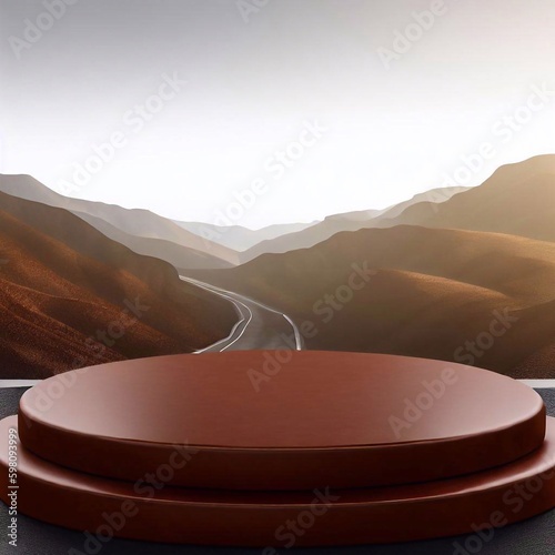 brown leather podium on background of mountain road