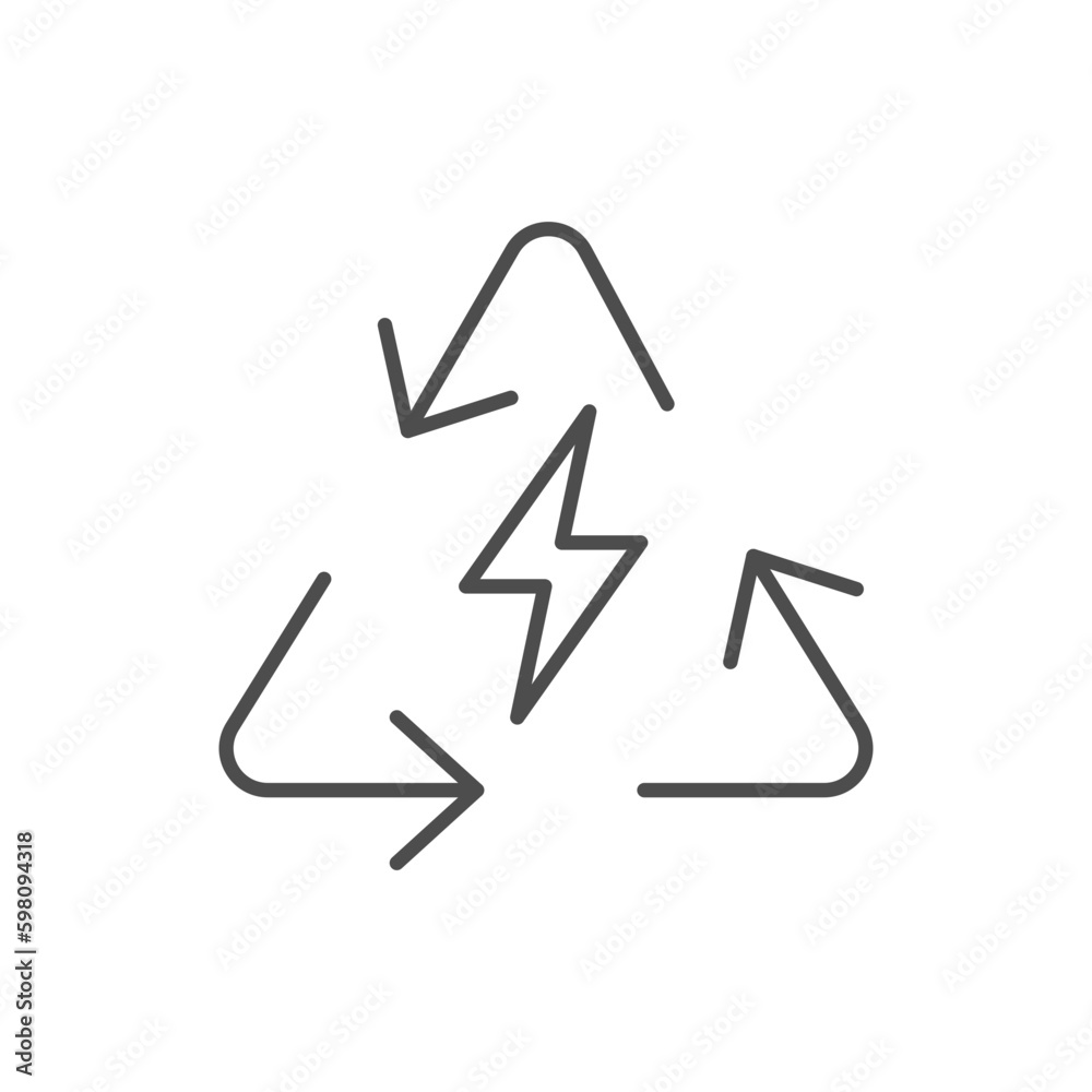 Recycling energy related vector linear icon. Renewable energy. Recycling wit lightning. Vector outline illustration Isolated on white background. Editable stroke Recycling energy related vector linear icon. Renewable energy. Recycling wit lightning. Vector outline illustration Isolated on white background. Editable stroke