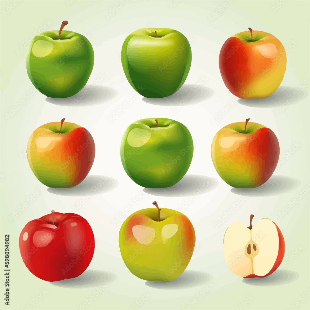 A collection of red apples with subtle shading and highlights A collection of red apples with subtle shading and highlights