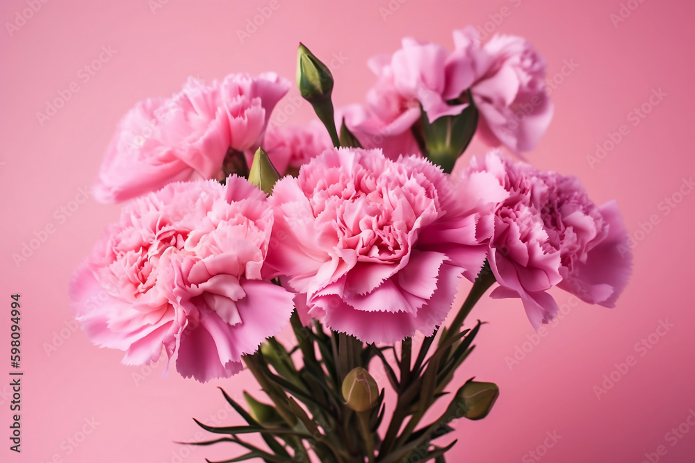 bouquet of pink carnations on pink background