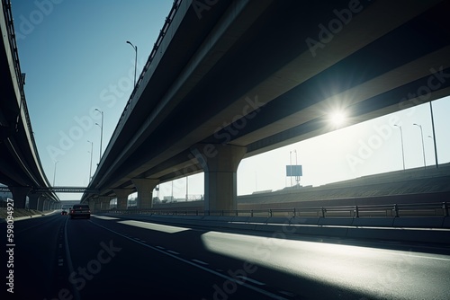 empty highway bridge, low-angle view of the bridge, created with AI, generative AI, AI