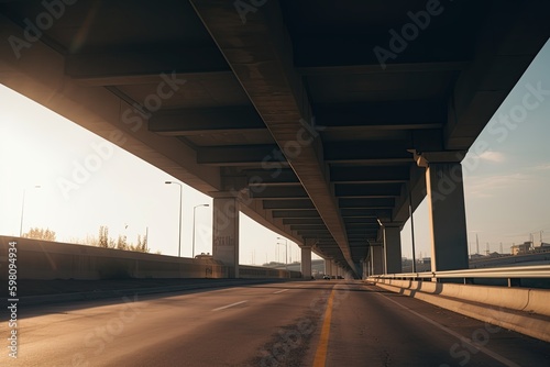 empty highway bridge, low angle view of bridge, created with AI, generative AI, AI